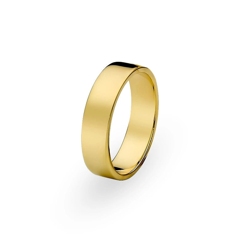 Klasický plochý jednoduchý zlatý svadobný prsteň 6 mm