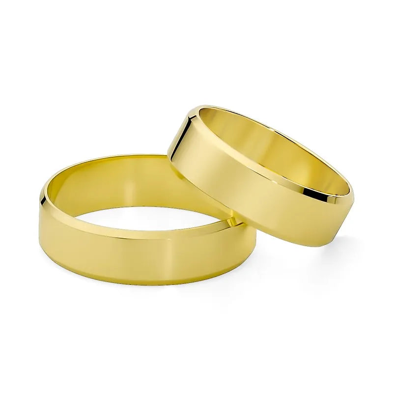 Klasické ploché fázované zlaté svadobné obrúčky 6 mm