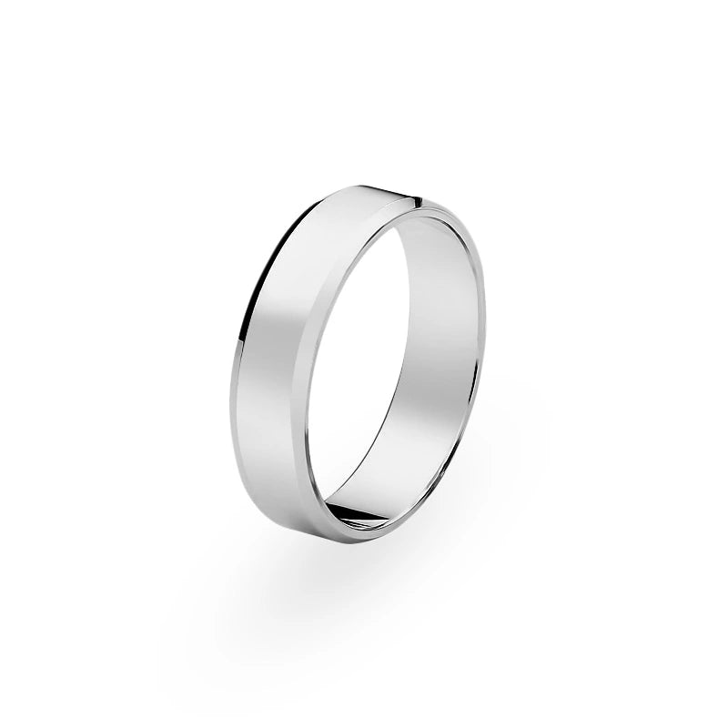 Klasický plochý fázovaný jedinečný svadobný prsteň z bieleho zlata 6 mm