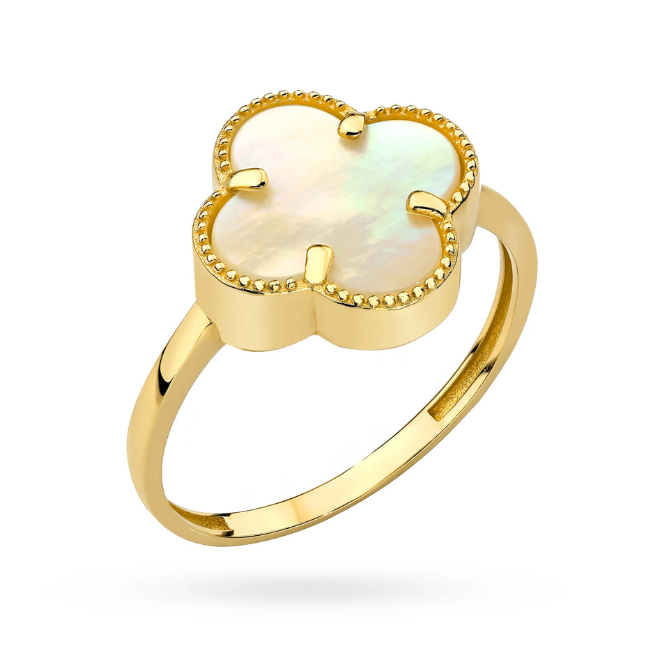 Gold clover ring with mother-of-pearl