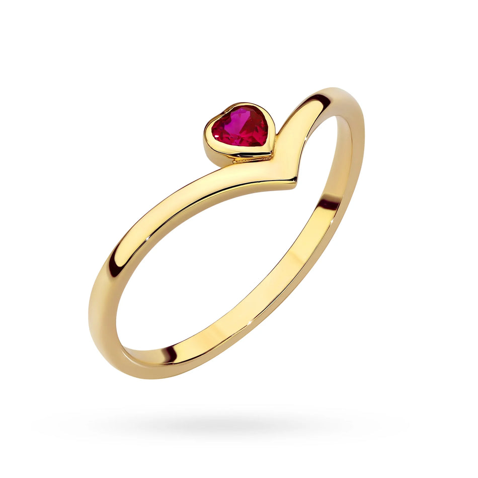 Gold heart ring with ruby zirconia