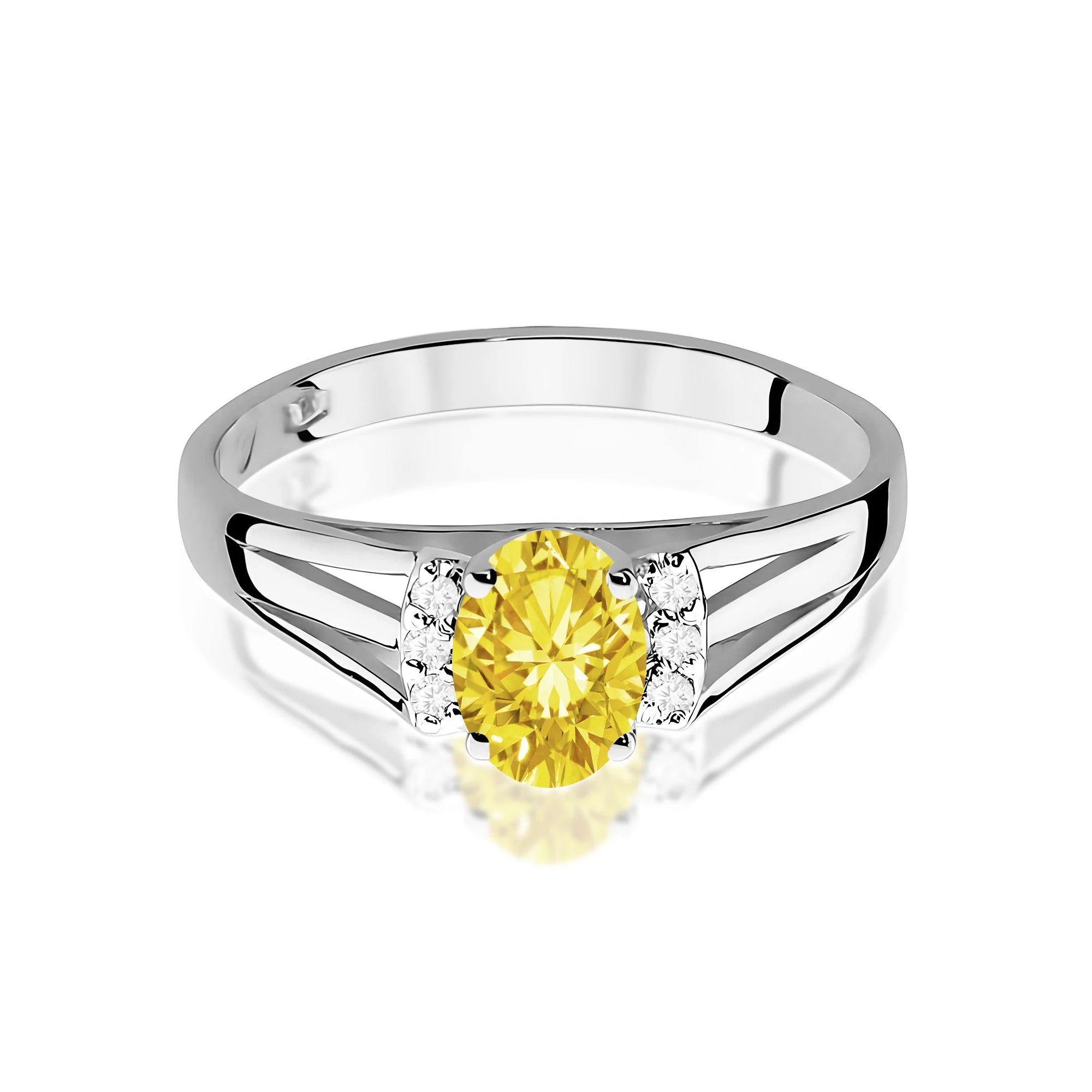 White Gold engagement ring with Oval 0.50 ct Central and 0.052 ct Sideline Lab-grown Diamonds by GREMARI, 14K (585) gold