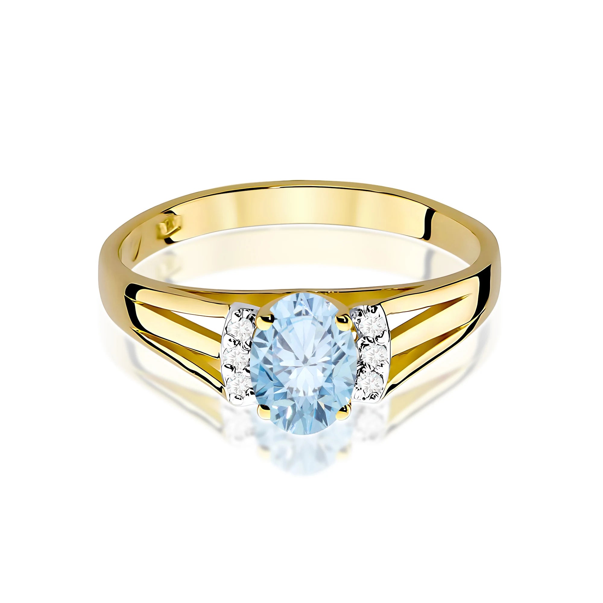 Yellow Gold engagement ring with Oval 0.50 ct Central and 0.052 ct Sideline Lab-grown Diamonds by GREMARI, 14K (585) gold