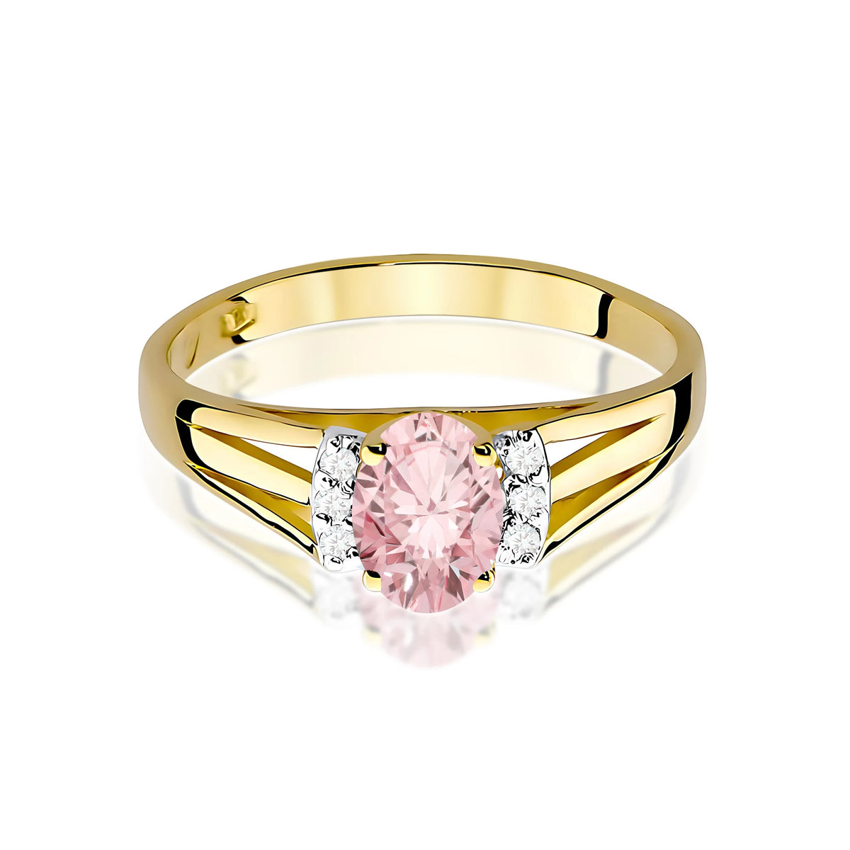 Yellow Gold engagement ring with Oval 0.50 ct Central and 0.052 ct Sideline Lab-grown Diamonds by GREMARI, 14K (585) gold