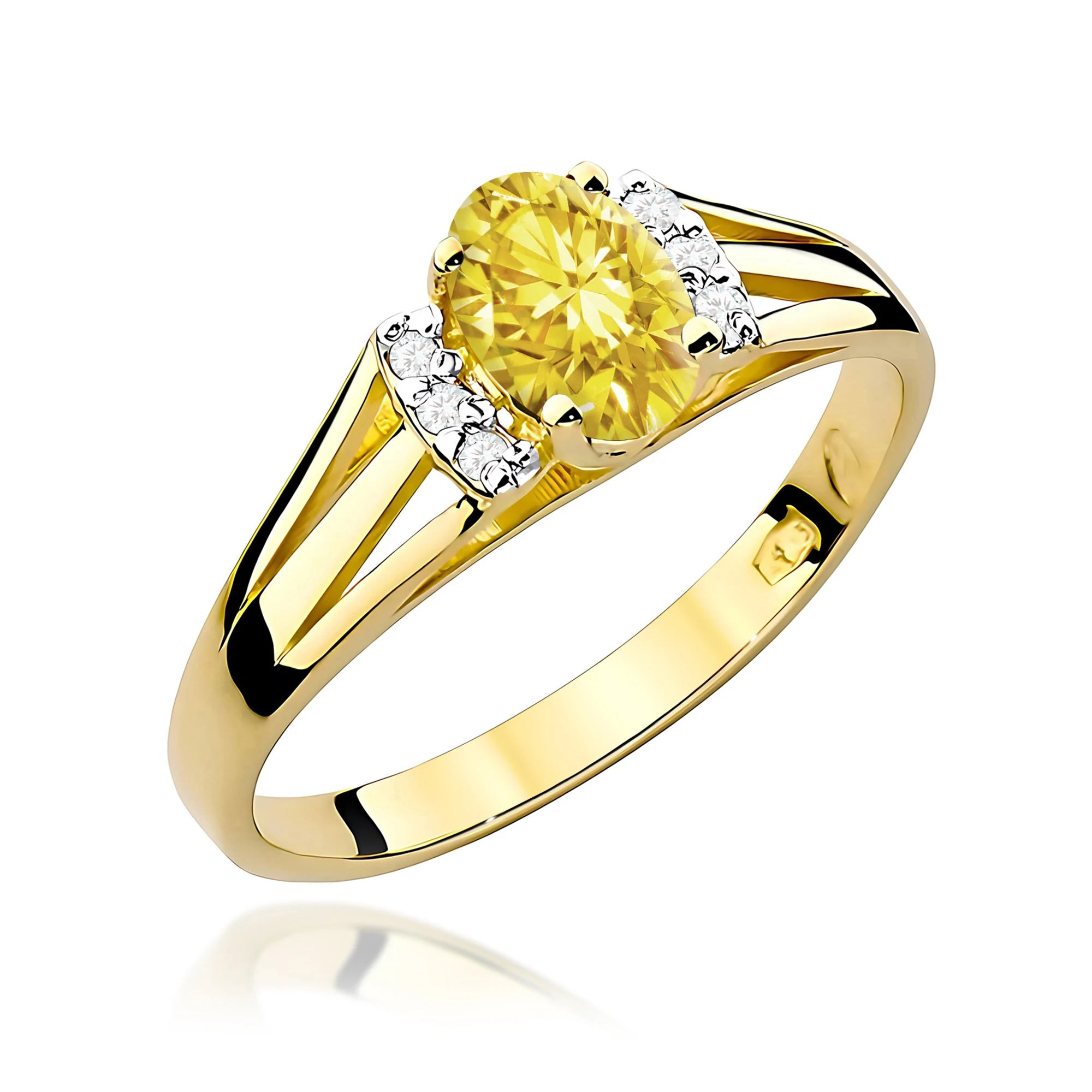 GREMARI Yellow Gold engagement ring with Oval 0.50 ct Central and 0.052 ct Sideline Lab-grown Diamonds