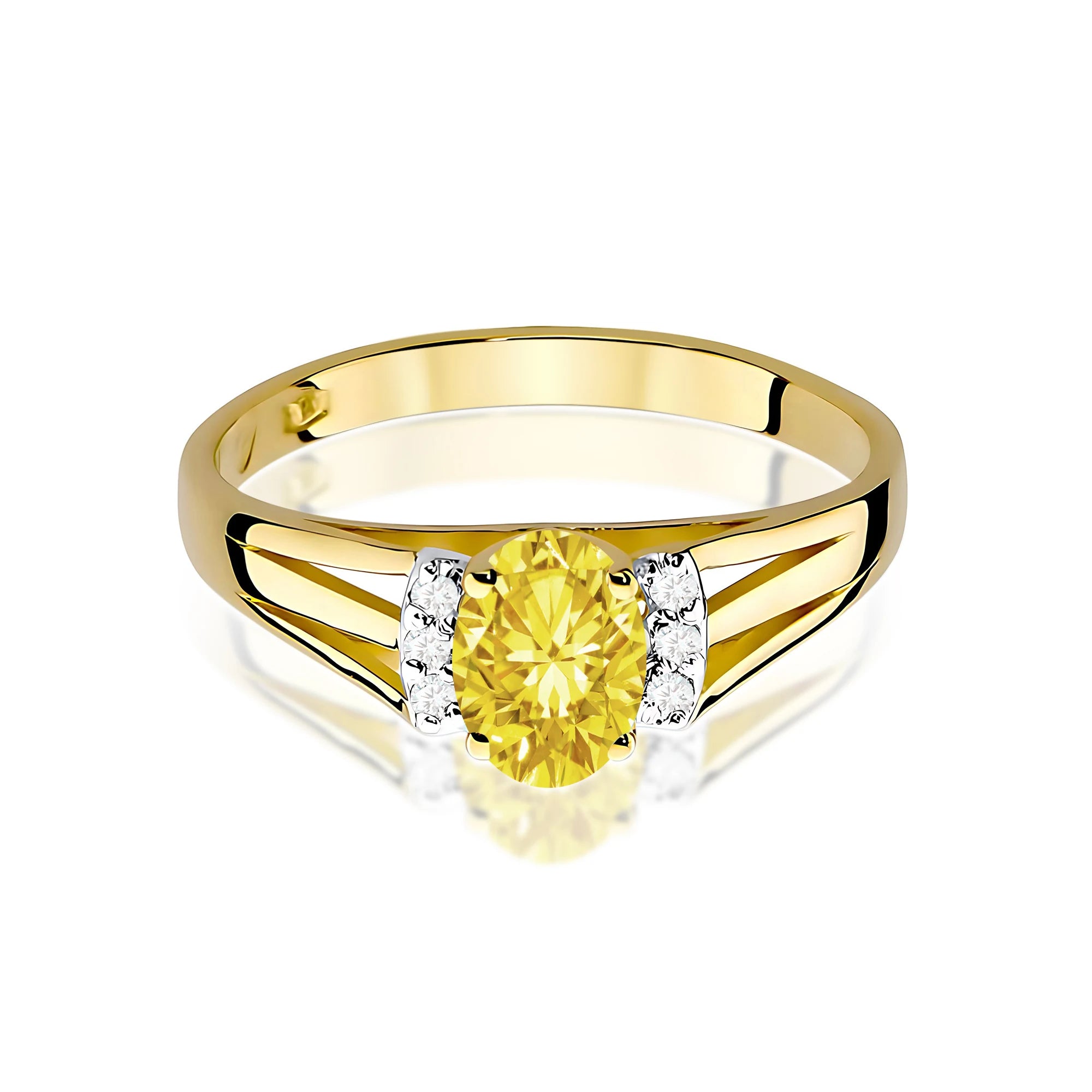 Yellow Gold engagement ring with Oval 0.50 ct Central and 0.052 ct Sideline Lab-grown Diamonds by GREMARI, 14K (585) gold