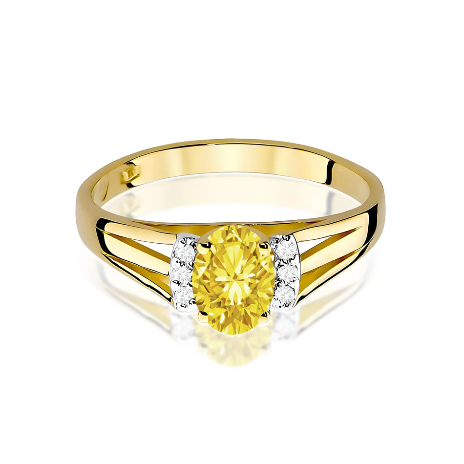 Yellow Gold engagement ring with Oval 0.50 ct Central and 0.052 ct Sideline Lab-grown Diamonds by GREMARI, 14K (585) gold
