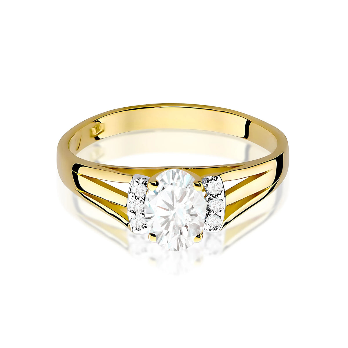 Yellow Gold engagement ring with Oval 0.40 ct Central and 0.052 ct Sideline Lab-grown Diamonds by GREMARI, 14K (585) gold
