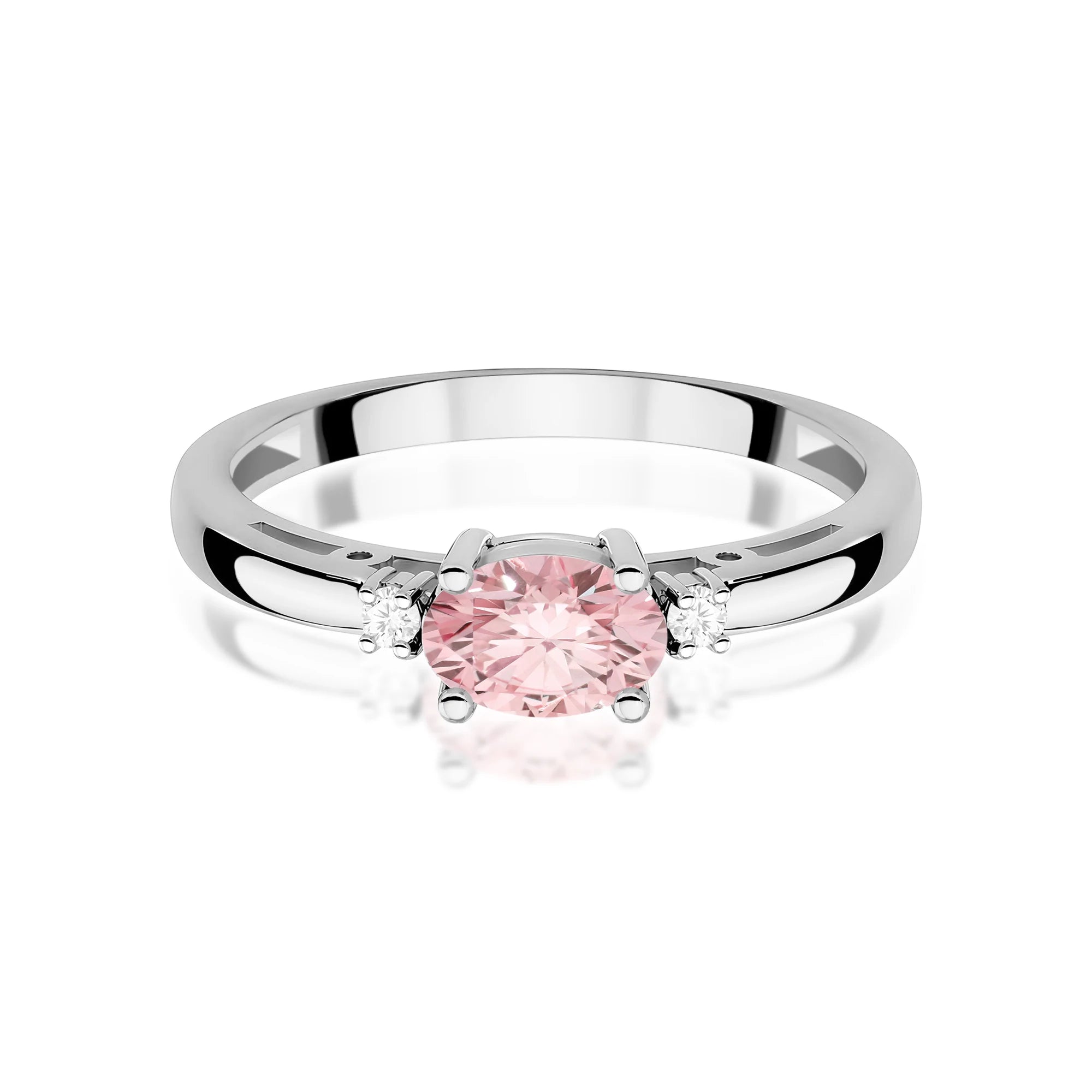 White Gold engagement ring with Oval 0.50 ct Central and 0.029 ct Sideline Lab-grown Diamonds by GREMARI, 14K (585) gold