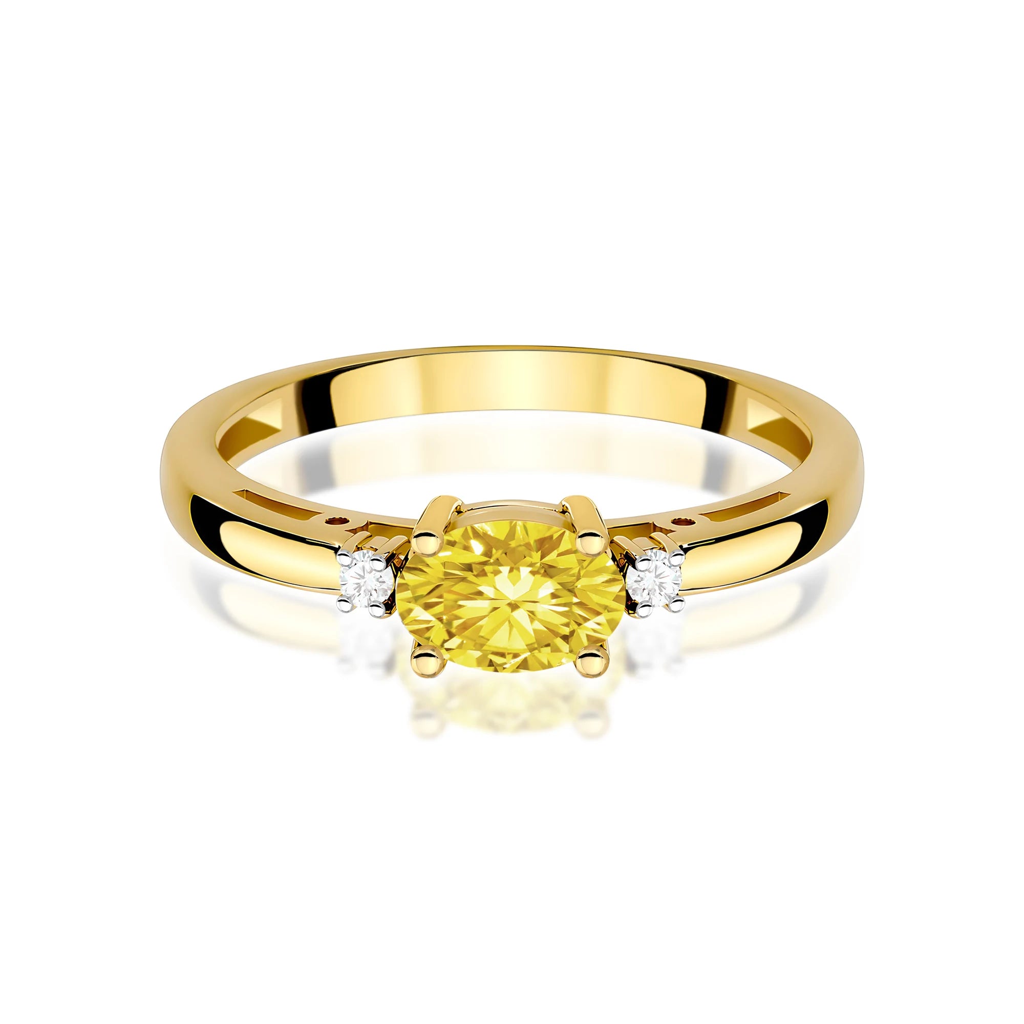 Yellow Gold engagement ring with Oval 0.50 ct Central and 0.029 ct Sideline Lab-grown Diamonds by GREMARI, 14K (585) gold
