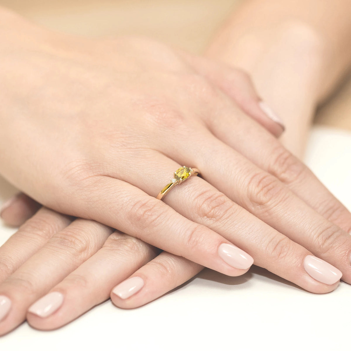 Yellow Gold engagement ring with Oval 0.50 ct Central and 0.029 ct Sideline Lab-grown Diamonds - GREMARI fine jewelry