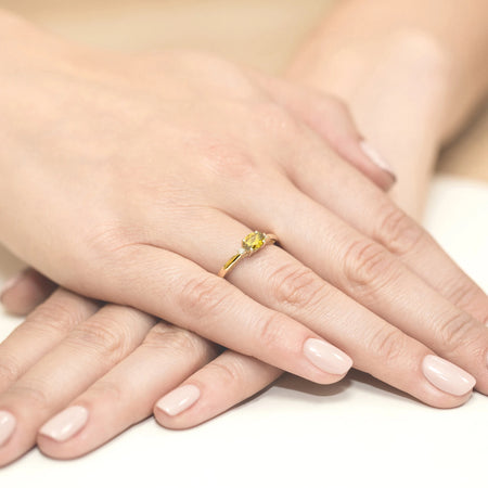 Yellow Gold engagement ring with Oval 0.50 ct Central and 0.029 ct Sideline Lab-grown Diamonds - GREMARI fine jewelry