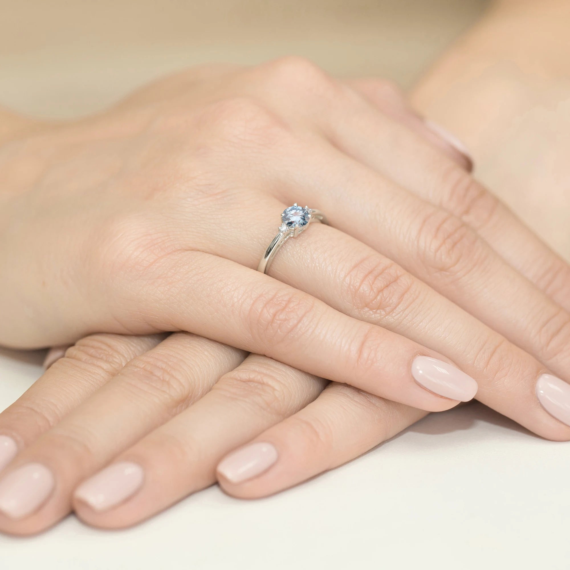 White Gold engagement ring with Round 0.50 ct Central and 0.029 ct Sideline Lab-grown Diamonds - GREMARI fine jewelry