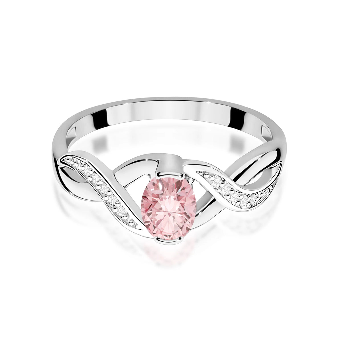 White Gold engagement ring with Oval 0.50 ct Central and 0.05 ct Sideline Lab-grown Diamonds by GREMARI, 14K (585) gold