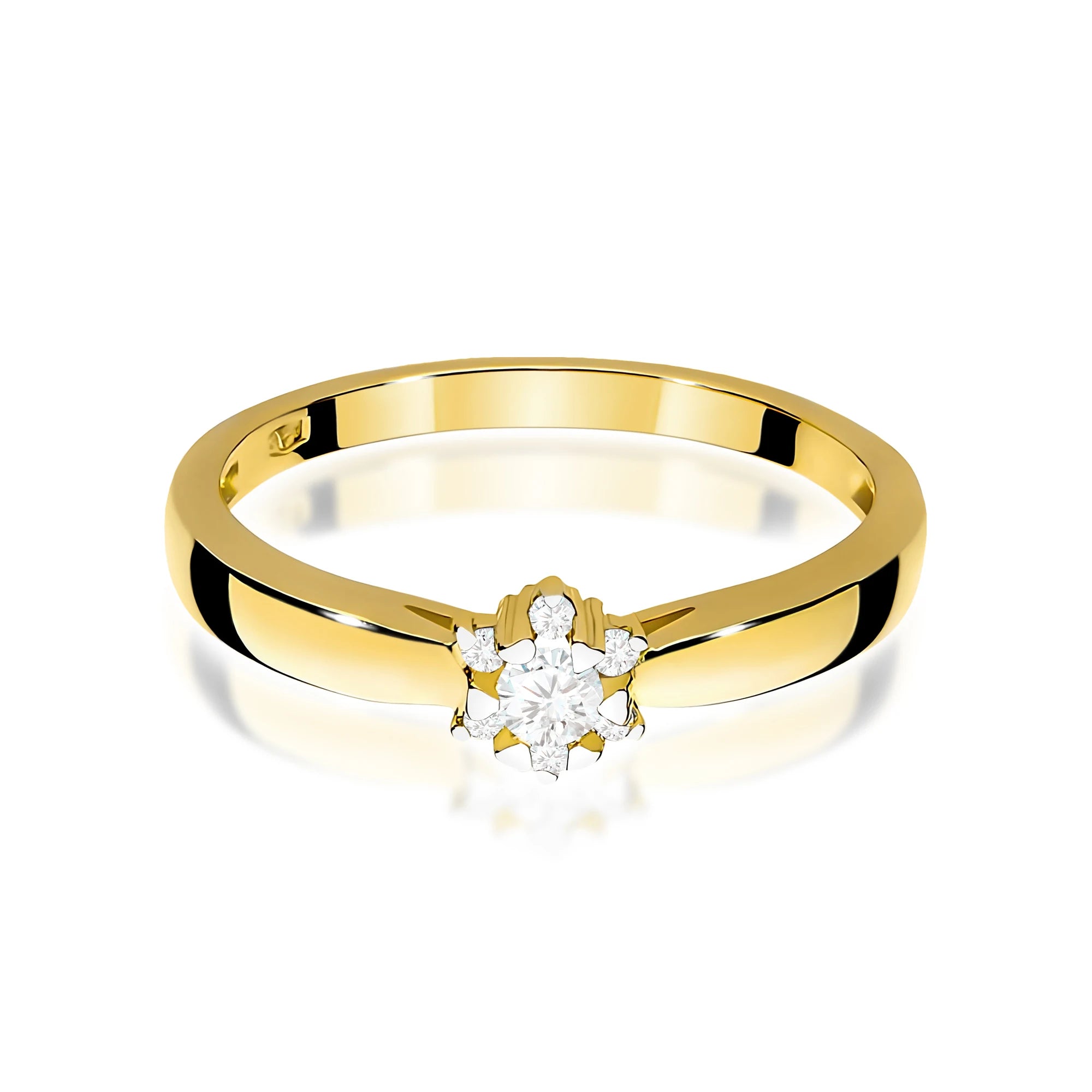 Yellow Gold engagement ring with Round 0.10 ct Central and 0.052 ct Sideline Lab-grown Diamonds by GREMARI, 14K (585) gold