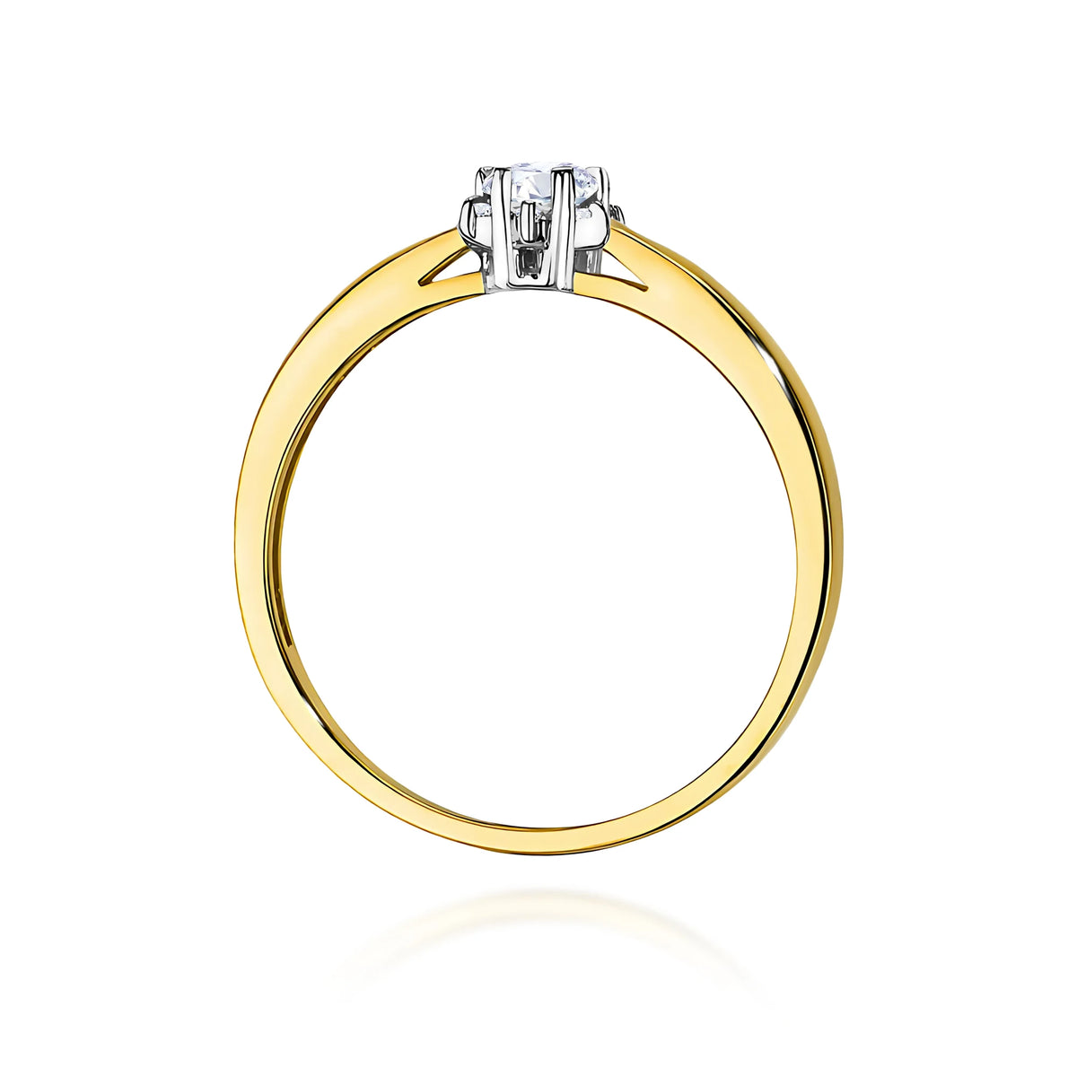 GREMARI 14K (585) Yellow Gold engagement ring with Round 0.10 ct Central and 0.052 ct Sideline Lab-grown Diamonds