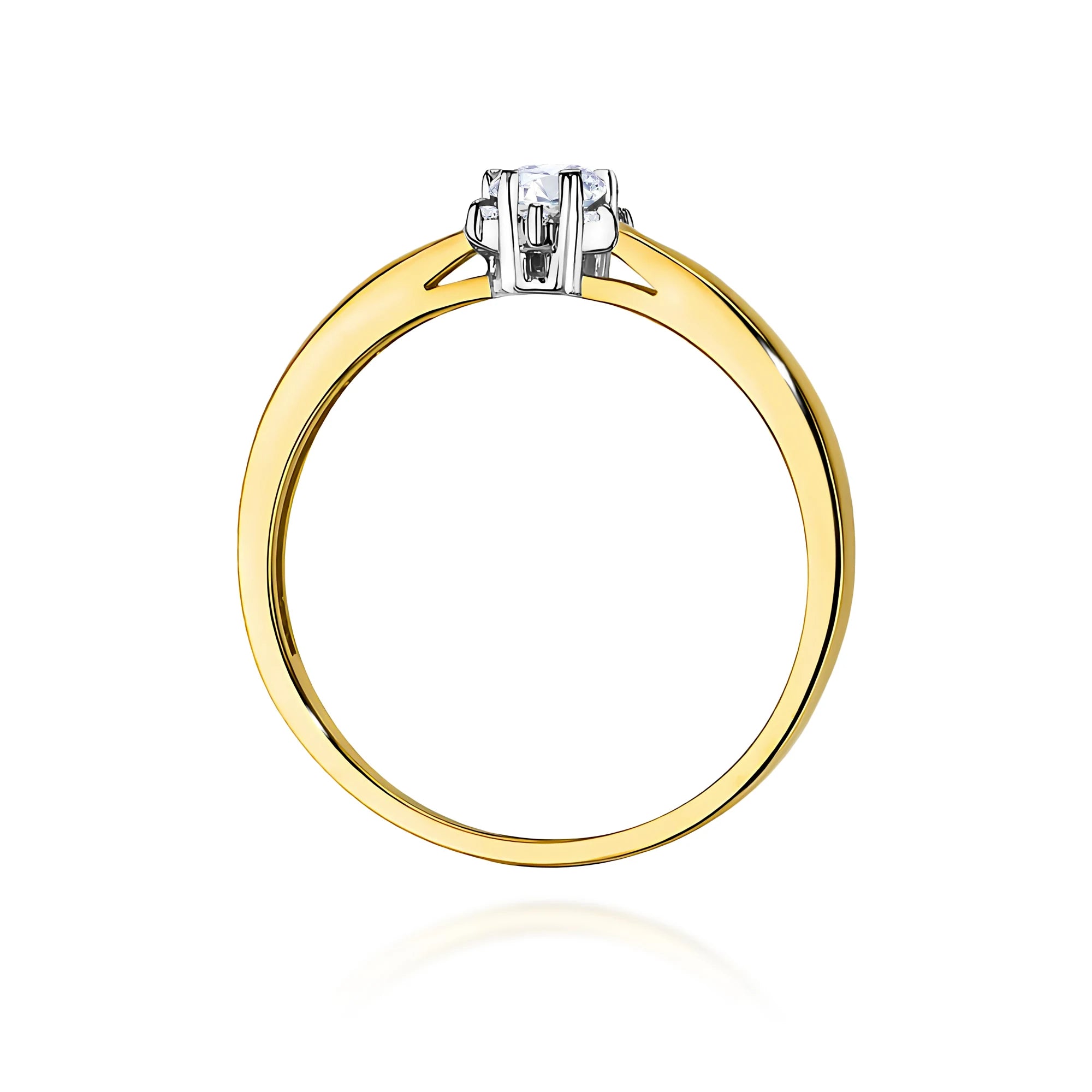 GREMARI 14K (585) Yellow Gold engagement ring with Round 0.10 ct Central and 0.052 ct Sideline Lab-grown Diamonds