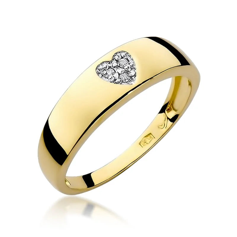 Prsteň z žltého zlata so srdcovým motívom a diamantmi 0,026 ct