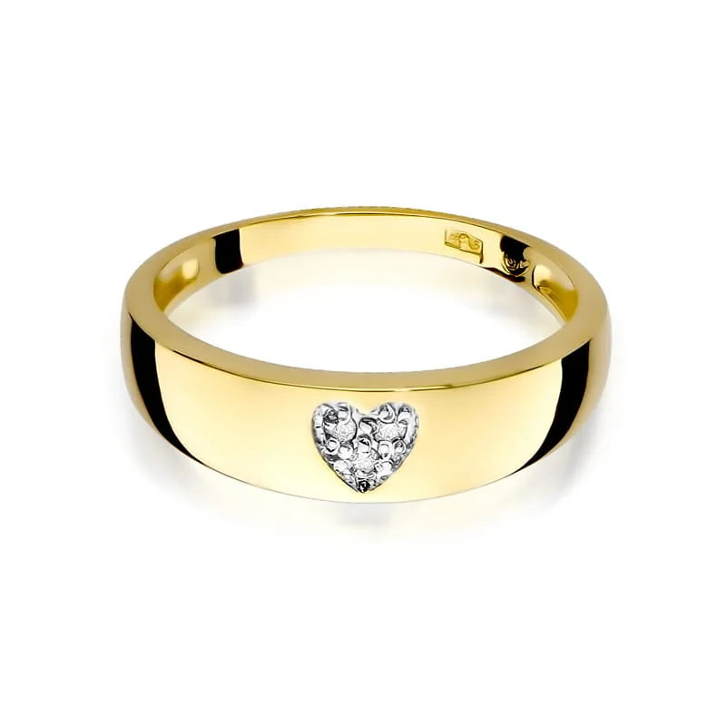Prsteň z žltého zlata so srdcovým motívom a diamantmi 0,026 ct