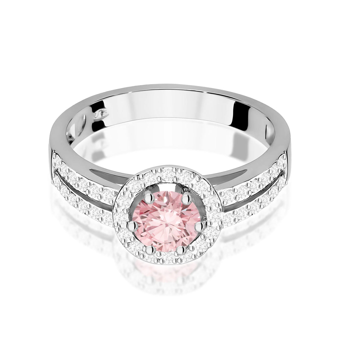 White Gold engagement ring with Round 0.50 ct Central and 0.20 ct Sideline Lab-grown Diamonds by GREMARI, 14K (585) gold