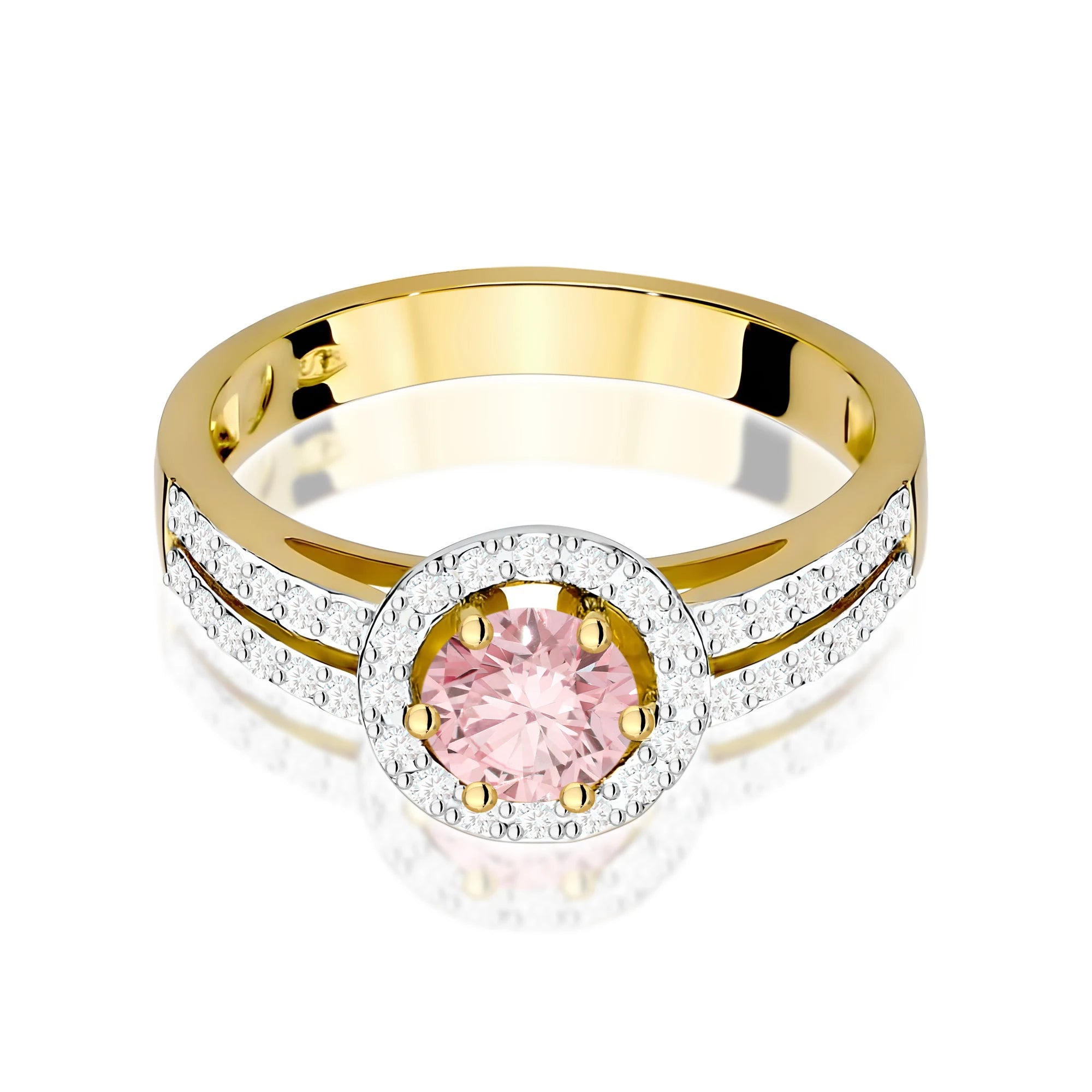 Yellow Gold engagement ring with Round 0.50 ct Central and 0.20 ct Sideline Lab-grown Diamonds by GREMARI, 14K (585) gold