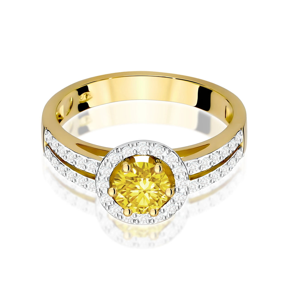 Yellow Gold Ring with Round 0,50ct Central and 0,20ct Sideline Lab-grown Diamonds