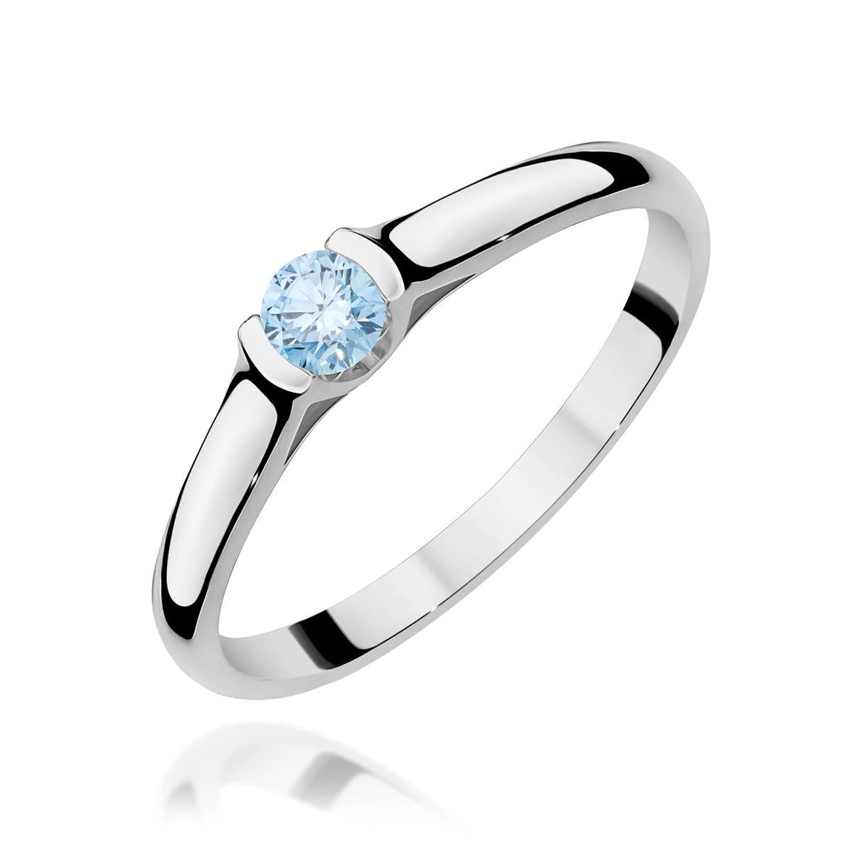 Prsteň z bieleho zlata s modrým lab-grown diamantom Round/Brilliant s hmotnosťou 0,15 ct