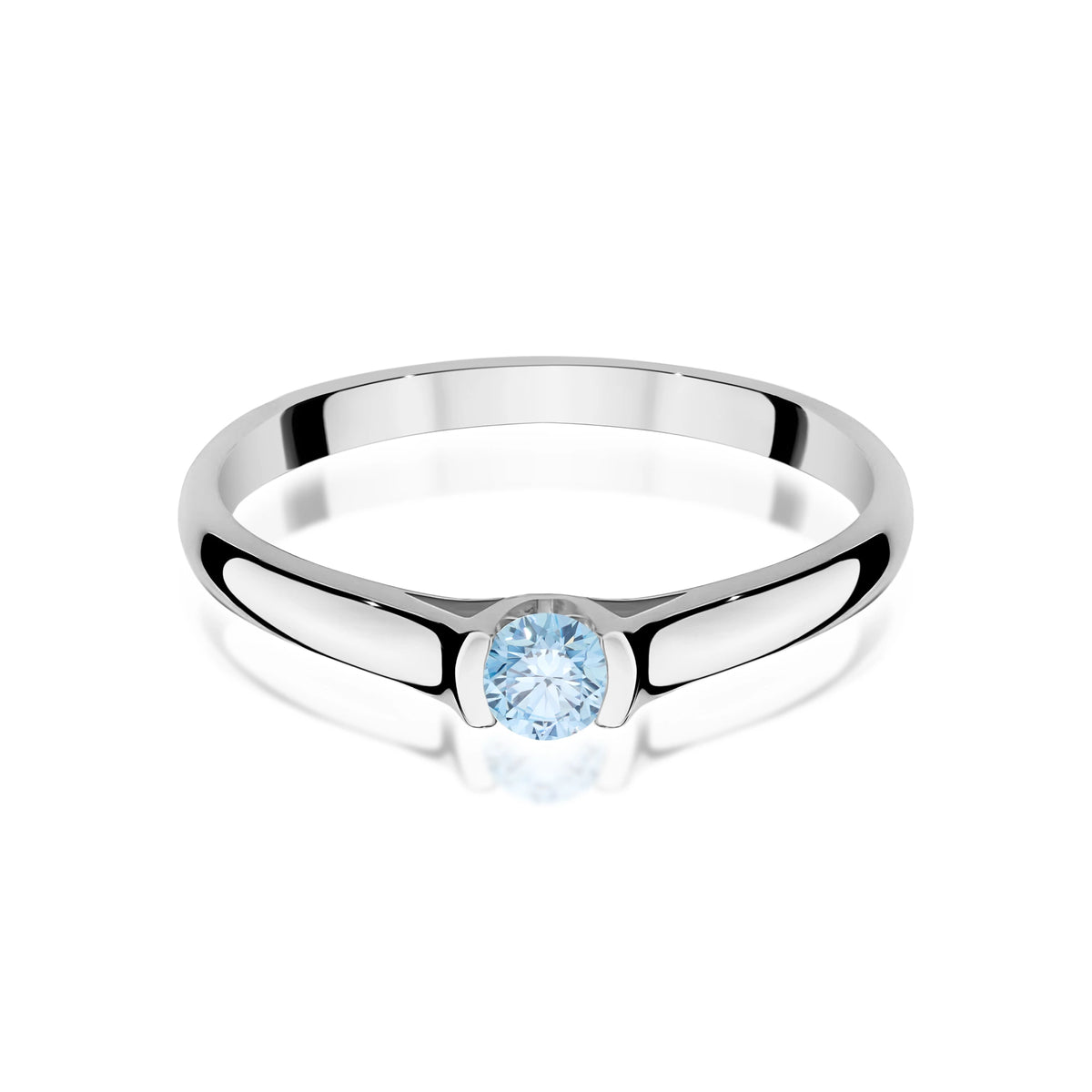 Prsteň z bieleho zlata s modrým lab-grown diamantom Round/Brilliant s hmotnosťou 0,15 ct