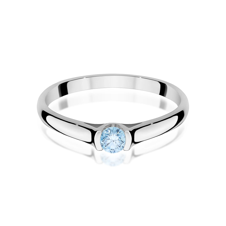 Prsteň z bieleho zlata s modrým lab-grown diamantom Round/Brilliant s hmotnosťou 0,15 ct