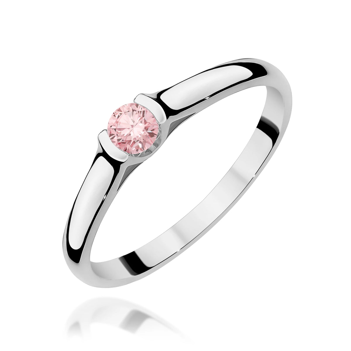 Prsteň z bieleho zlata s ružovým lab-grown diamantom Round/Brilliant s hmotnosťou 0,15 ct
