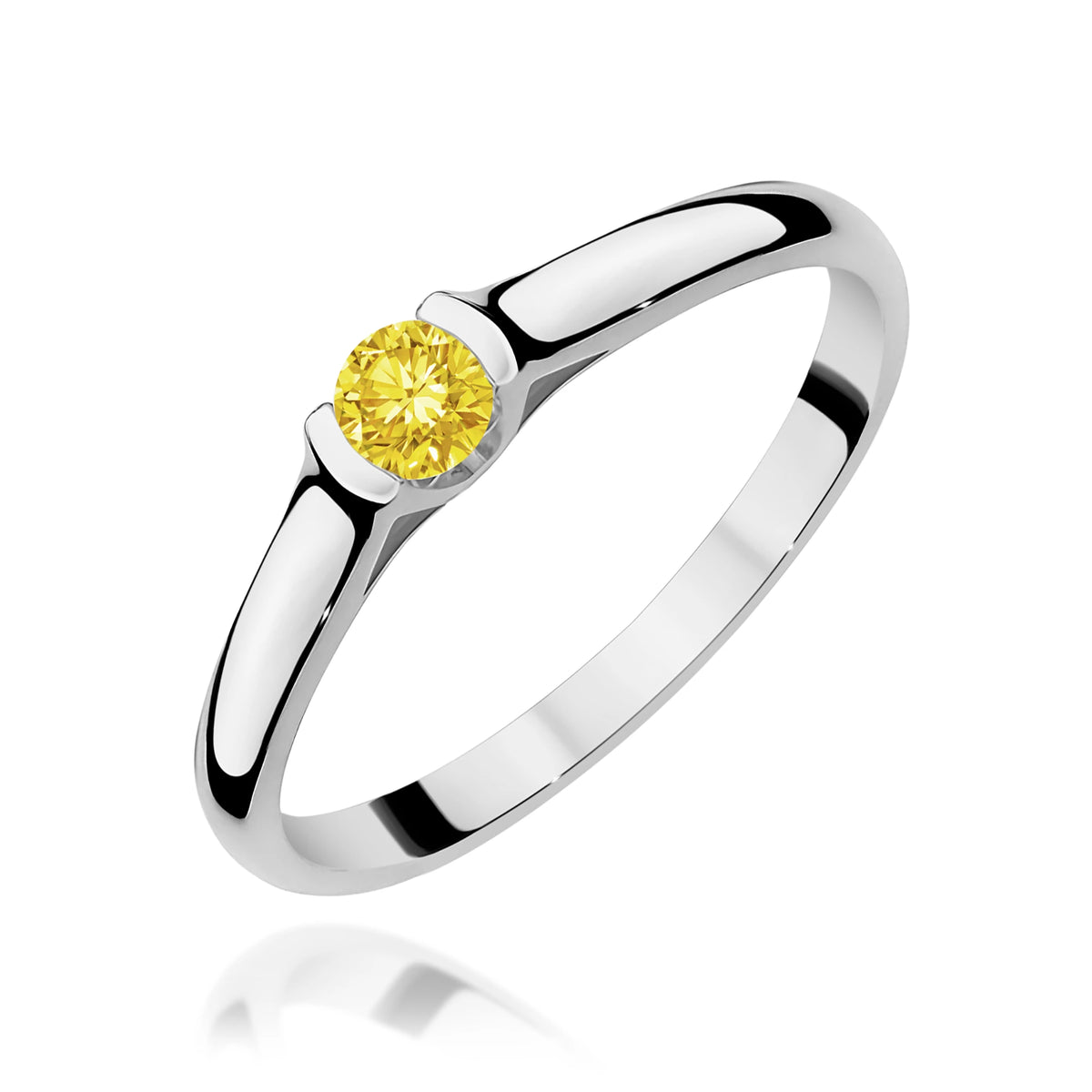 Prsteň z bieleho zlata s žltým lab-grown diamantom Round/Brilliant s hmotnosťou 0,15 ct