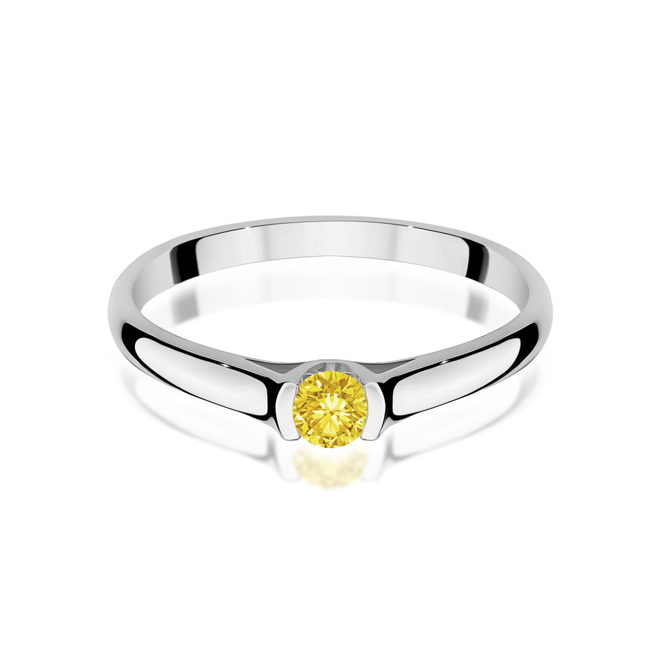 Prsteň z bieleho zlata s žltým lab-grown diamantom Round/Brilliant s hmotnosťou 0,15 ct