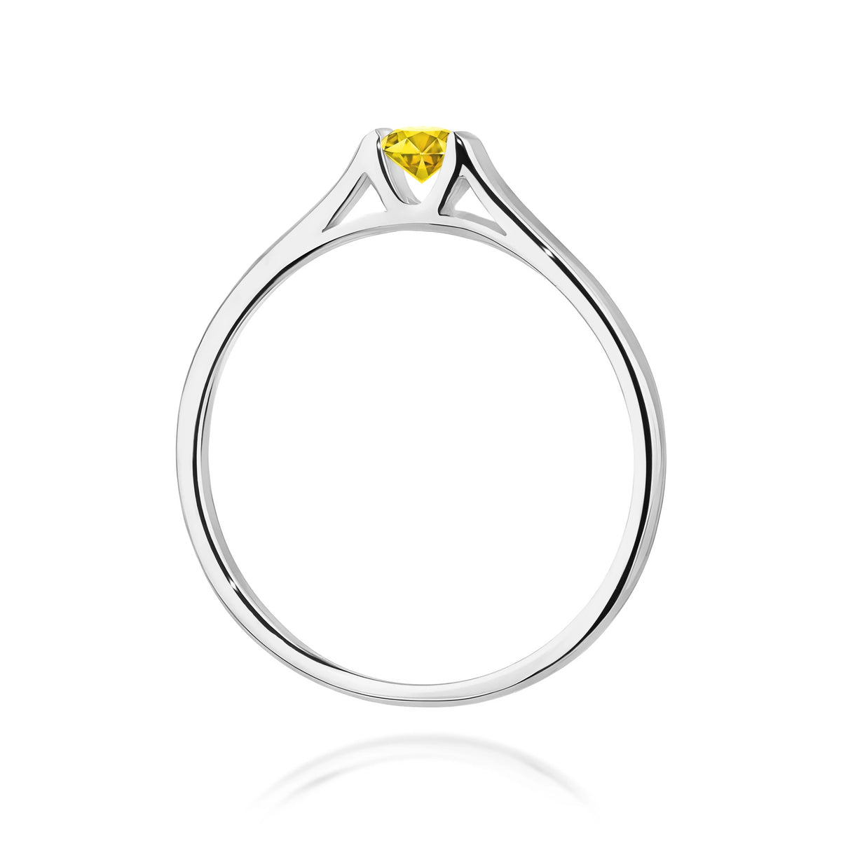 Prsteň z bieleho zlata s žltým lab-grown diamantom Round/Brilliant s hmotnosťou 0,15 ct