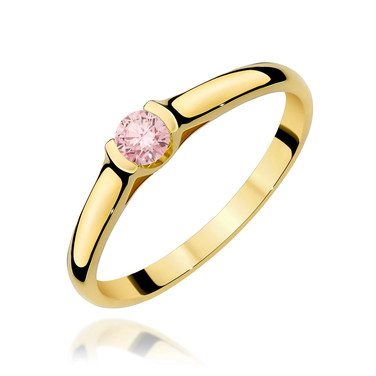 Prsteň zo žltého zlata s ružovým lab-grown diamantom Round/Brilliant s hmotnosťou 0,15 ct