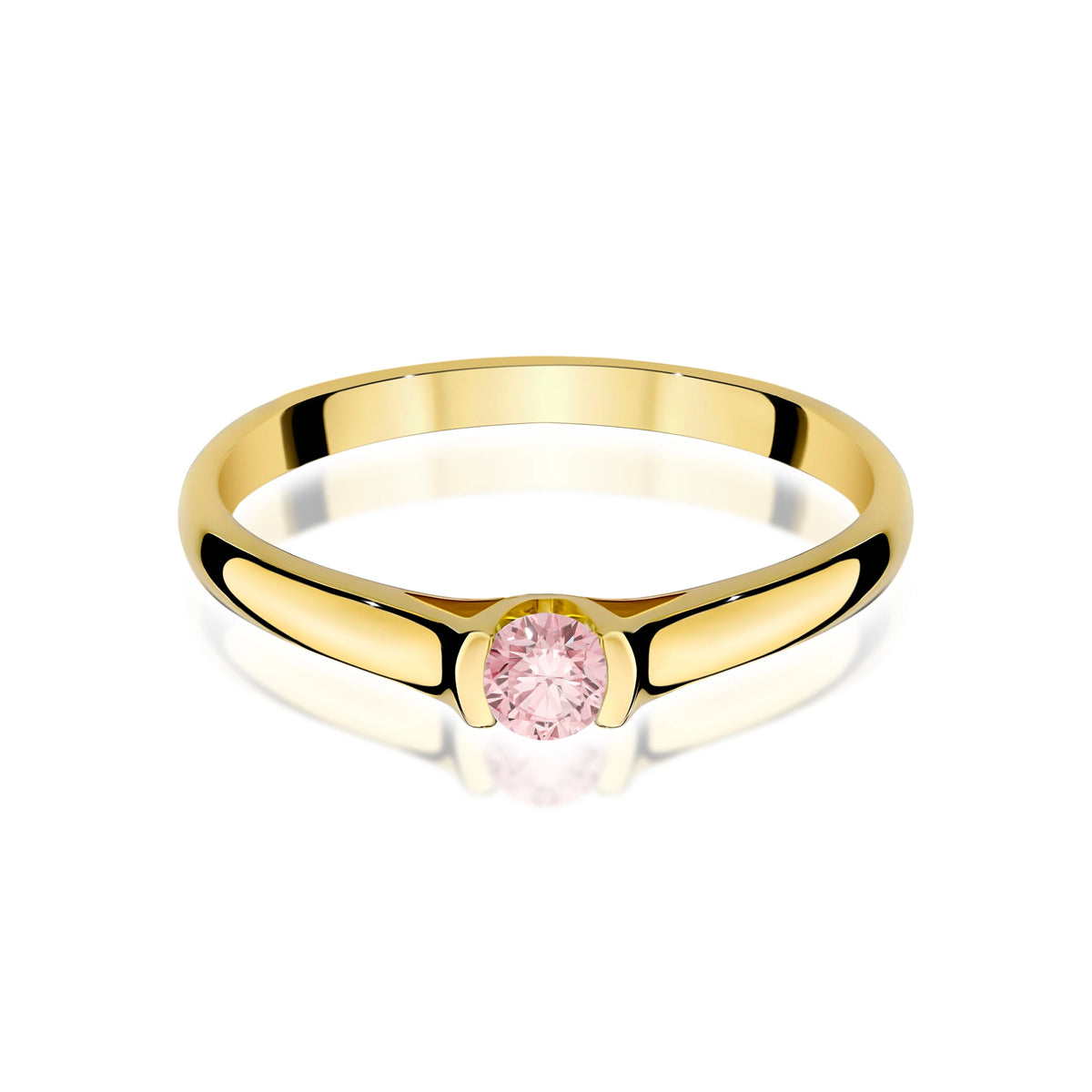 Prsteň zo žltého zlata s ružovým lab-grown diamantom Round/Brilliant s hmotnosťou 0,15 ct