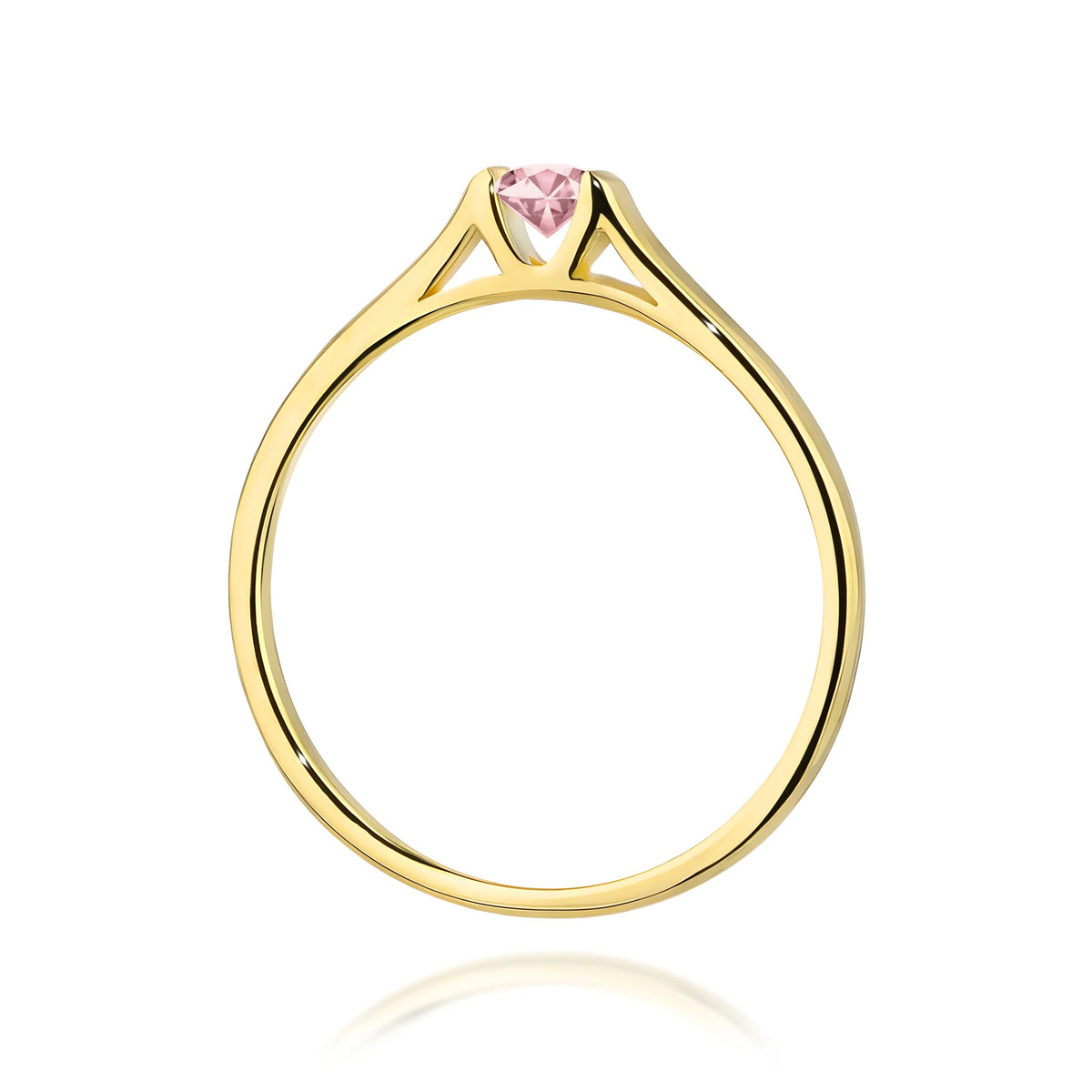 Prsteň zo žltého zlata s ružovým lab-grown diamantom Round/Brilliant s hmotnosťou 0,15 ct