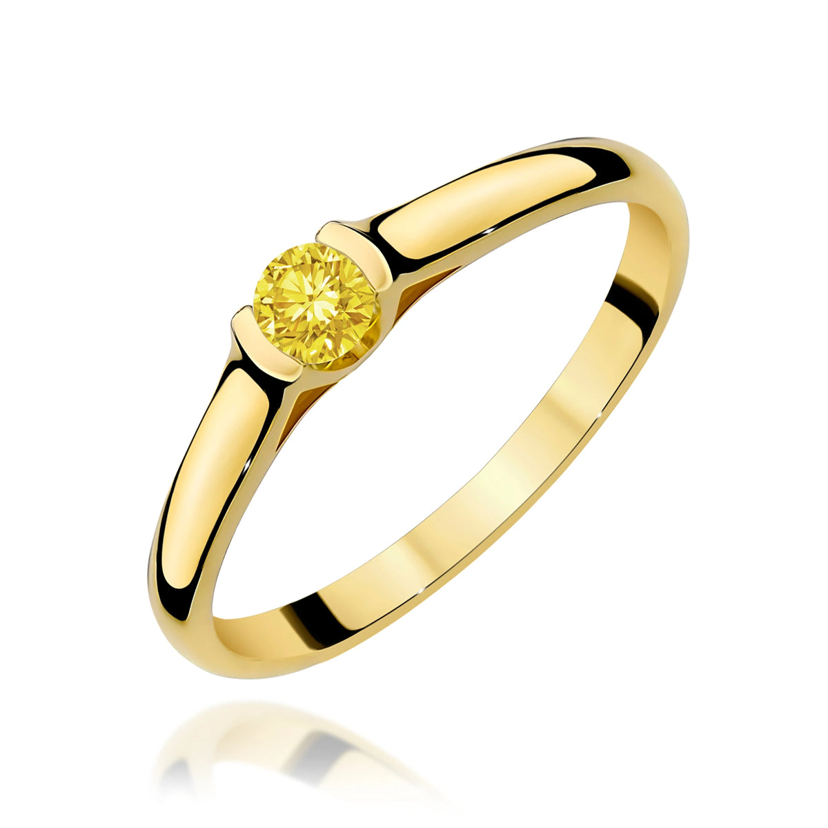 Prsteň zo žltého zlata s žltým lab-grown diamantom Round/Brilliant s hmotnosťou 0,15 ct