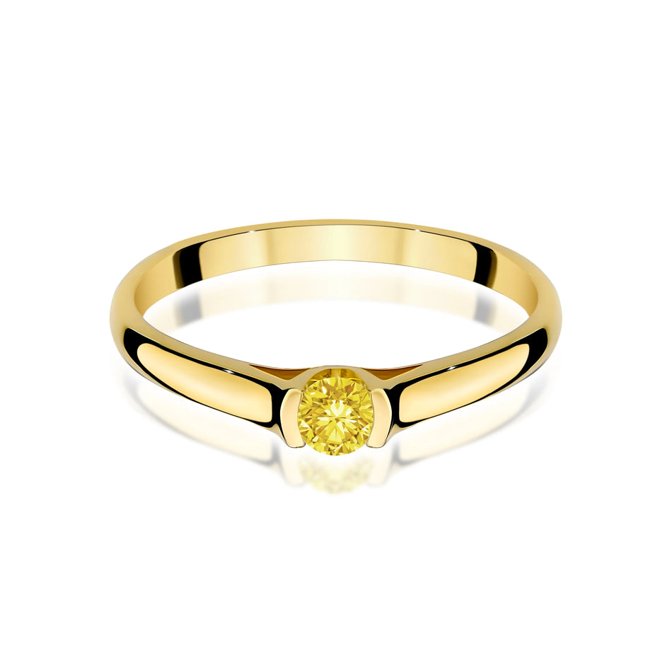 Prsteň zo žltého zlata s žltým lab-grown diamantom Round/Brilliant s hmotnosťou 0,15 ct