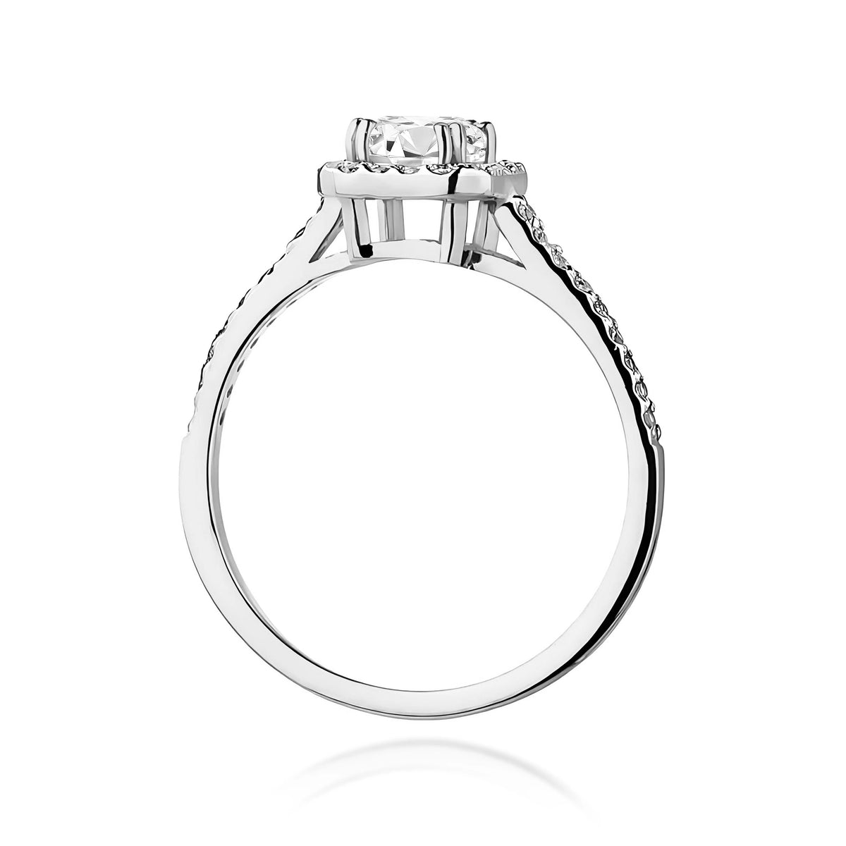 Prsteň z bieleho zlata – lab-grown diamant 0,60 ct, Emerald, doplnený 14 × 0,0086 ct + 20 × 0,005 ct lab-grown diamantmi