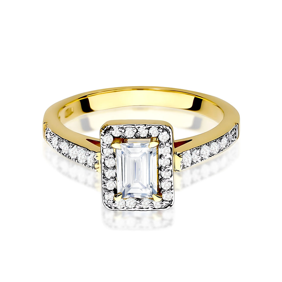Prsteň zo žltého zlata – lab-grown diamant 0,60 ct, Emerald, doplnený 14 × 0,0086 ct + 20 × 0,005 ct lab-grown diamantmi