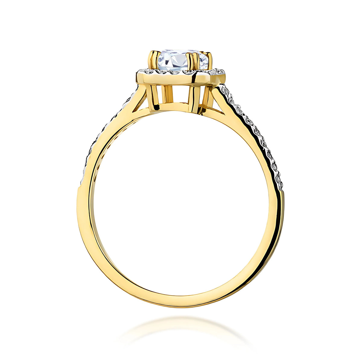 Prsteň zo žltého zlata – lab-grown diamant 0,60 ct, Emerald, doplnený 14 × 0,0086 ct + 20 × 0,005 ct lab-grown diamantmi
