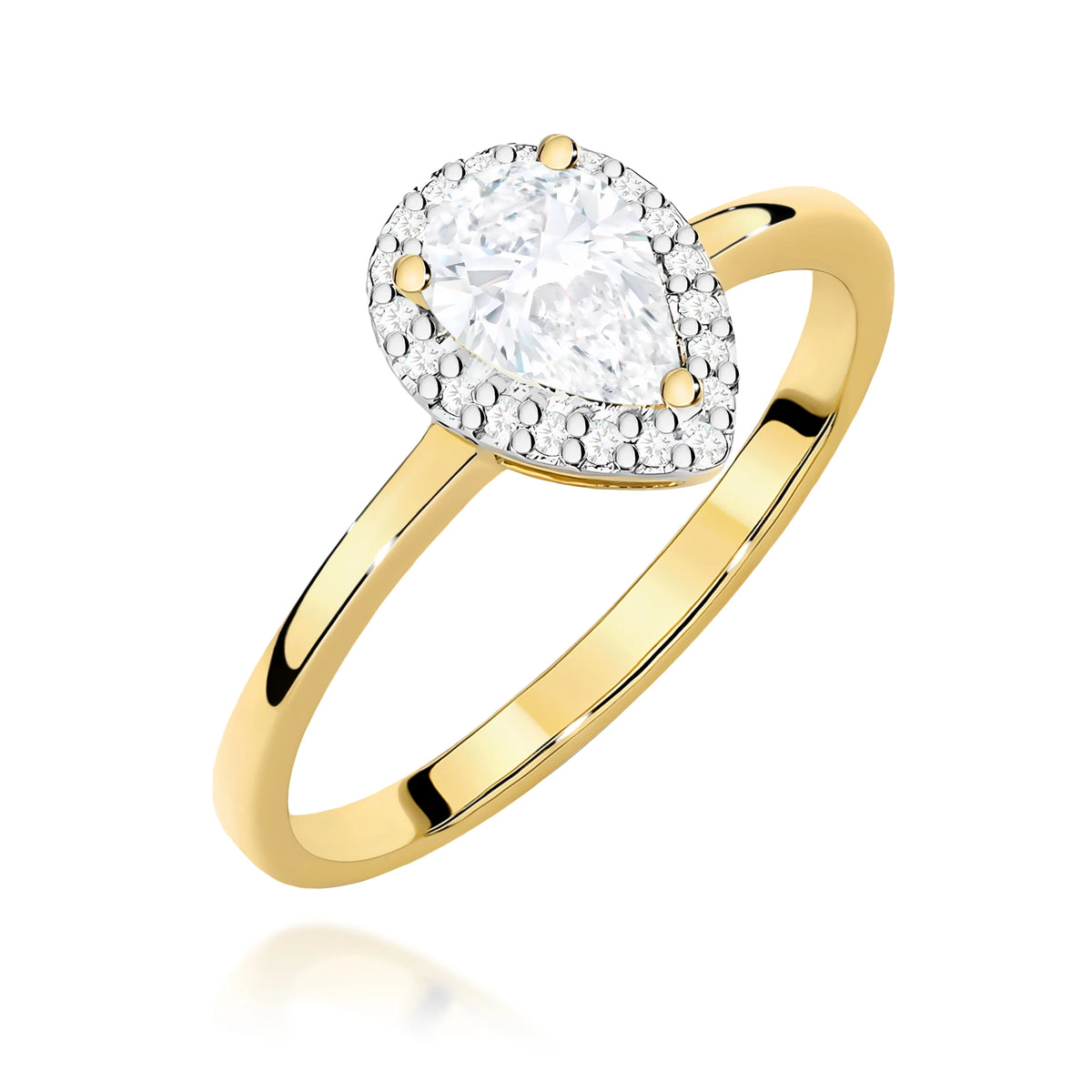 Prsteň zo žltého zlata – lab-grown diamant Pear s hmotnosťou 0,65 ct, doplnený 20 × 0,005 ct lab-grown diamantmi