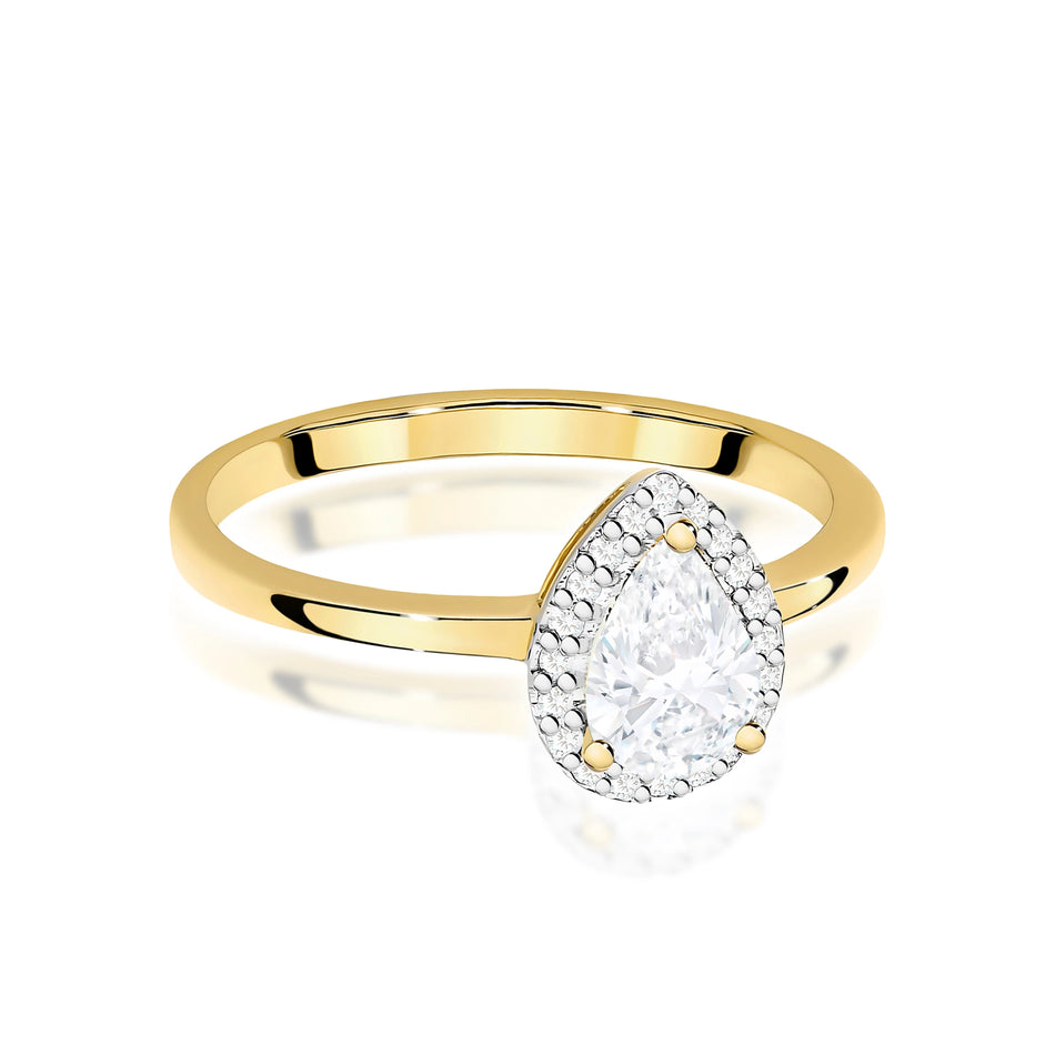 Prsteň zo žltého zlata – lab-grown diamant Pear s hmotnosťou 0,65 ct, doplnený 20 × 0,005 ct lab-grown diamantmi