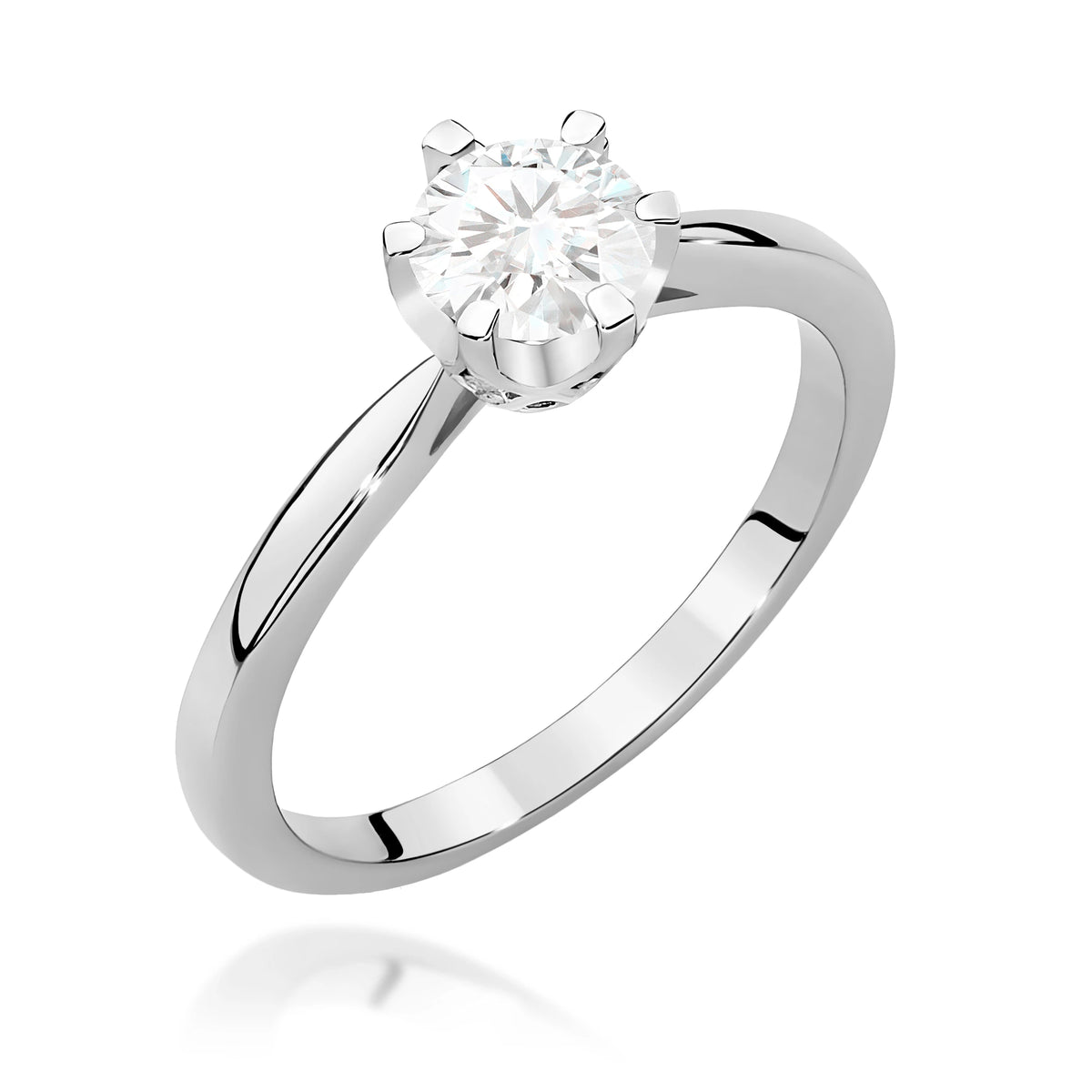 Prsteň z bieleho zlata – lab-grown diamant Round/Brilliant s hmotnosťou 0,70 ct, doplnený 6 × 0,01 ct lab-grown diamantmi