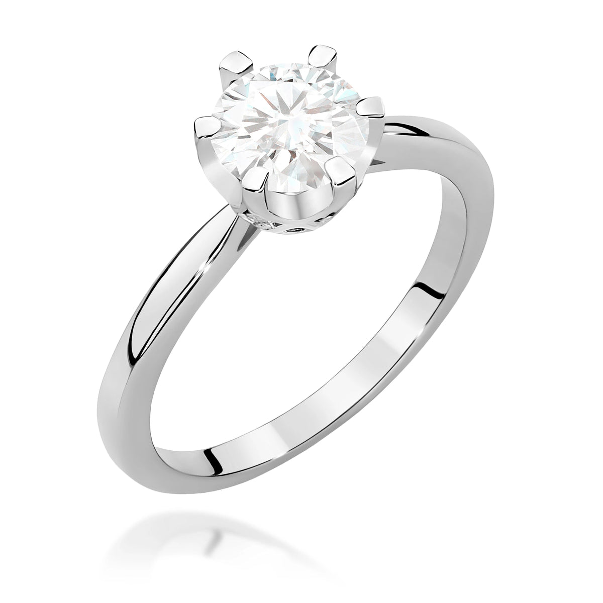 Prsteň z bieleho zlata – lab-grown diamant Round/Brilliant s hmotnosťou 1,00 ct, doplnený 6 × 0,01 ct lab-grown diamantmi