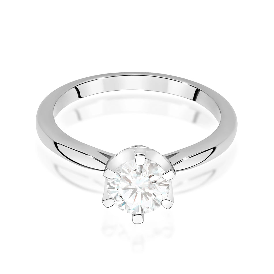 Prsteň z bieleho zlata – lab-grown diamant Round/Brilliant s hmotnosťou 1,00 ct, doplnený 6 × 0,01 ct lab-grown diamantmi