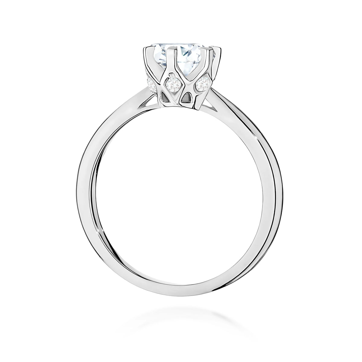 Prsteň z bieleho zlata – lab-grown diamant Round/Brilliant s hmotnosťou 1,00 ct, doplnený 6 × 0,01 ct lab-grown diamantmi