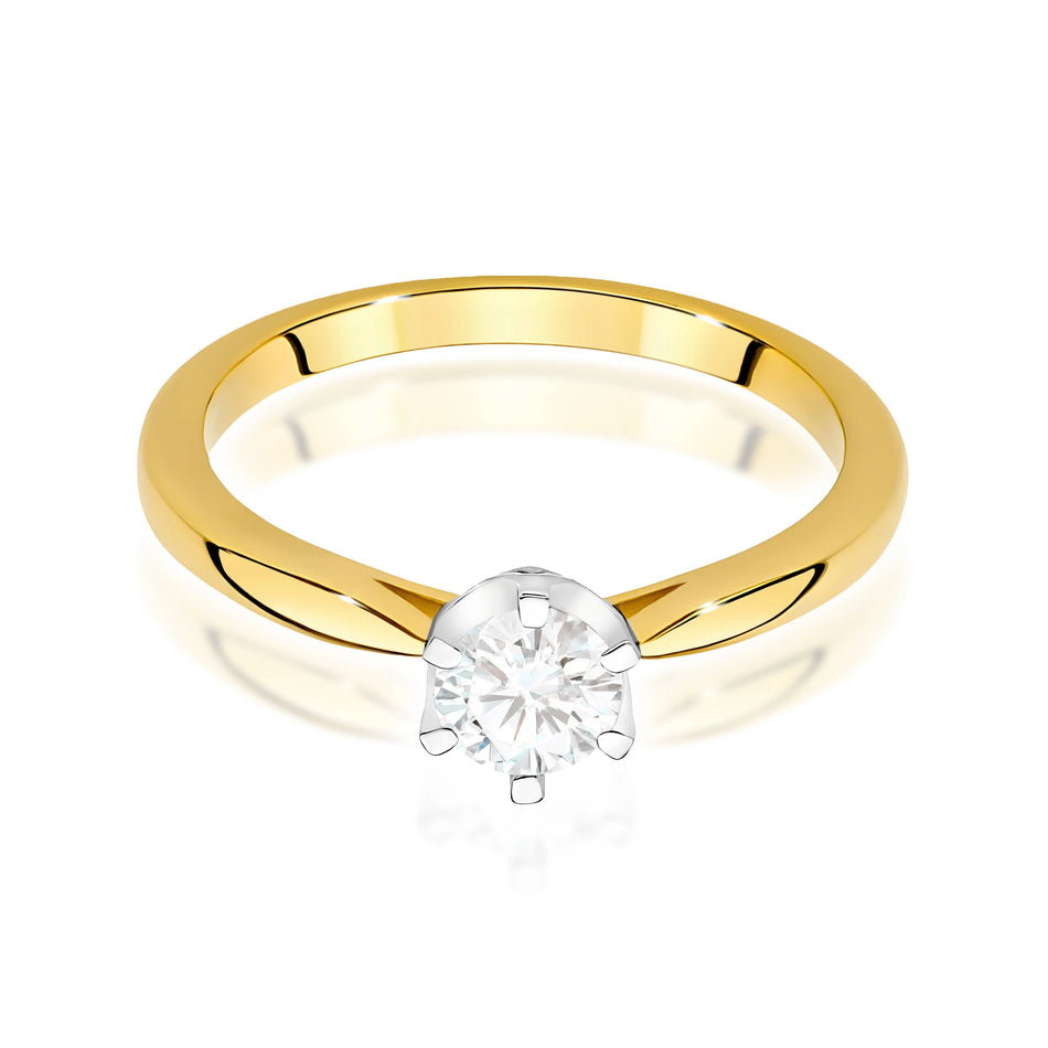 Yellow Gold Ring with Round 0,40ct Central and 0,06ct Sideline Lab-grown Diamonds