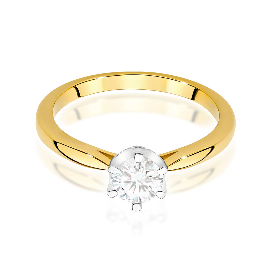 Yellow Gold Ring with Round 0,50ct Central and 0,06ct Sideline Lab-grown Diamonds