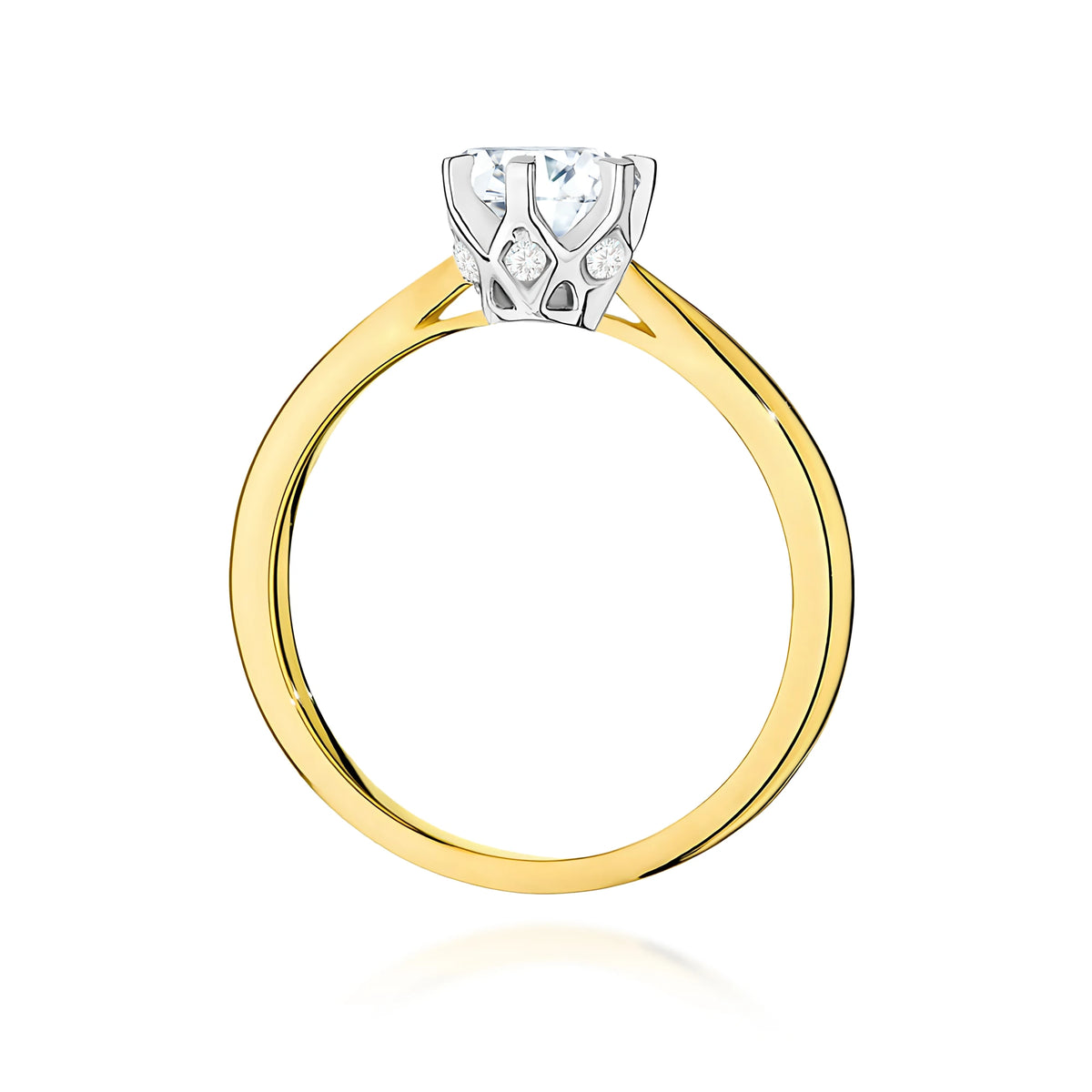 Prsteň zo žltého zlata – lab-grown diamant Round/Brilliant s hmotnosťou 0,70 ct, doplnený 6 × 0,01 ct lab-grown diamantmi